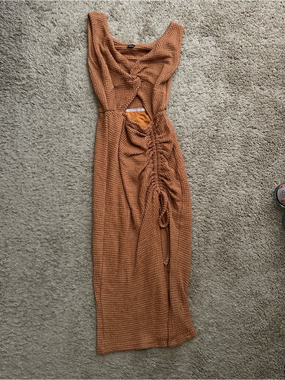 SHEIN Rust Orange Cutout Ruched Knit Maxi Dress